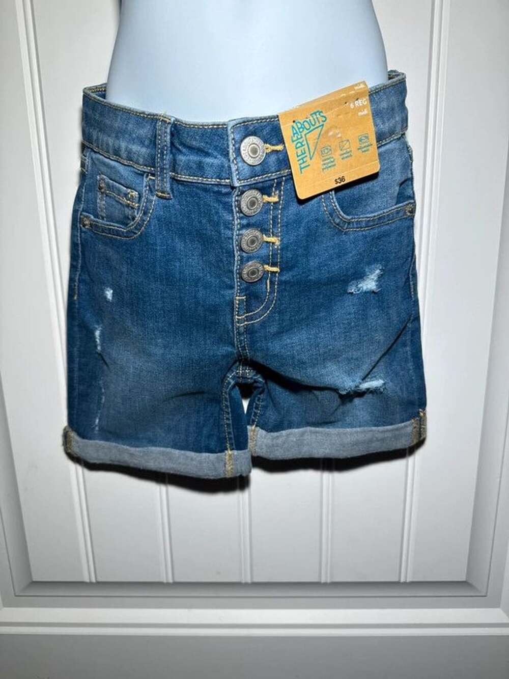 Thereabouts Girls High-Rise Button-Fly Distressed Denim Shorts Size 6 REG NWT